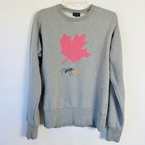 Paul Smith Jeans Sweatshirt Men's S Gray Red Leaf Ant Graphic Organic Streetwear